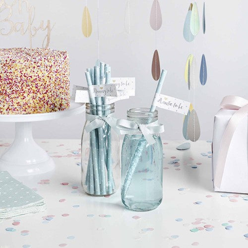 Baby Shower Unisex Paper Straws with Flags - Pack of 20