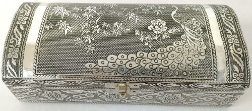 Rounded Jewellery Box with Mirror & Ring Holder - Peacock Design