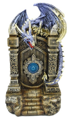 Ornament - Blue Dragon On Castle Door with LED Light (21cm)