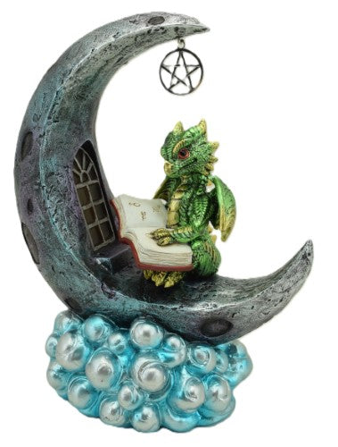 Ornament - Green Dragon On Moon with LED Light (21.2cm)