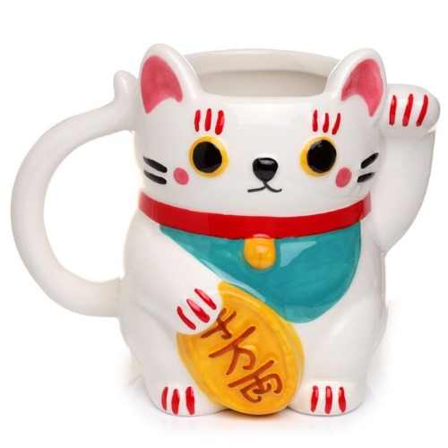 Ceramic Shaped Mug - White Maneki Neko Lucky Cat