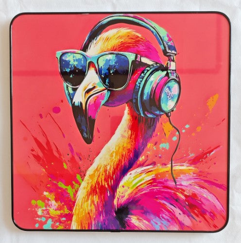 Framed PVC Pop Art - Flamingo with Headphones (30 x 30cm)