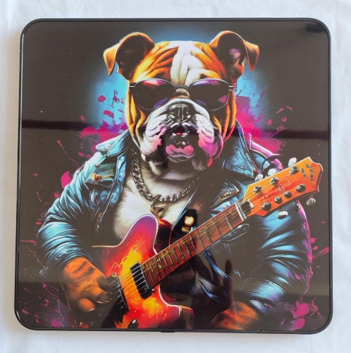 Framed PVC Pop Art - Bulldog with Guitar (30 x 30cm)