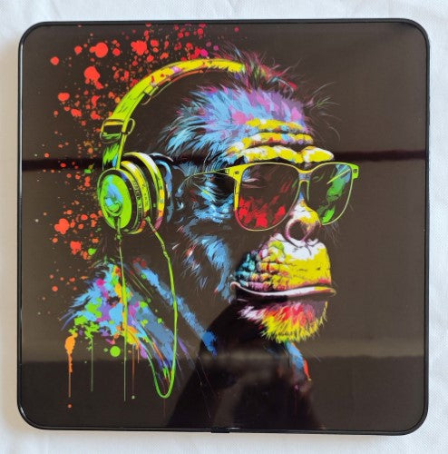 Framed PVC Pop Art - Chimpanzee with Headphones 2 (30 x 30cm)