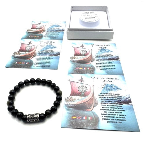 Rune Bracelet - Golden Black Obsidian Algiz (8mm)