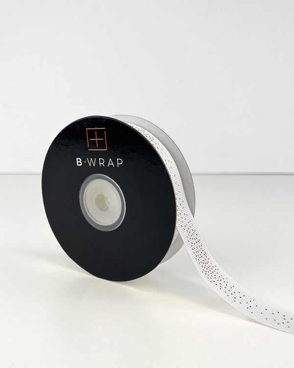 Ribbon - Grosgrain Gold Dots White 20mm X 20mtrs
