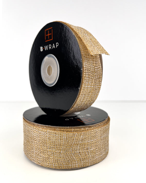 Ribbon - Woven Cut Edge Natural Gold 38mm X 20mtrs