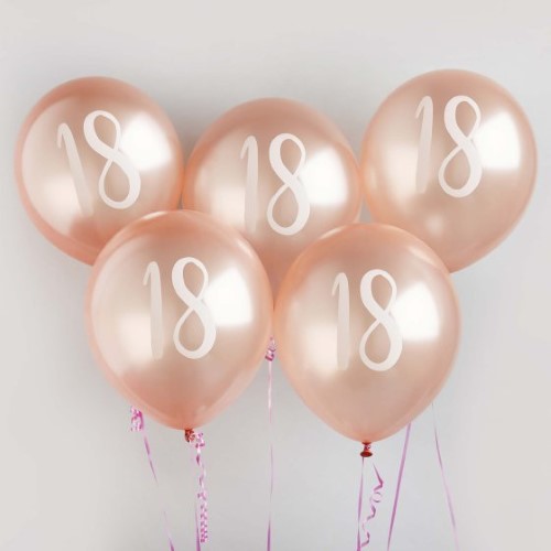 Metallic Mix Up Rose Gold '18' Latex 30cm Balloons - Pack of 5