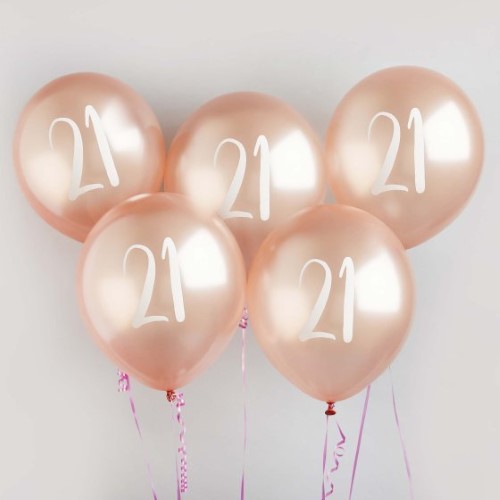 Metallic Mix Up Rose Gold '21' Latex 30cm Balloons - Pack of 5