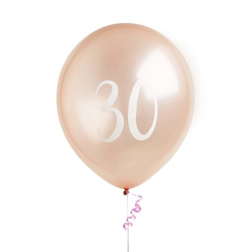 Metallic Mix Up Rose Gold '30' Latex 30cm Balloons - Pack of 5