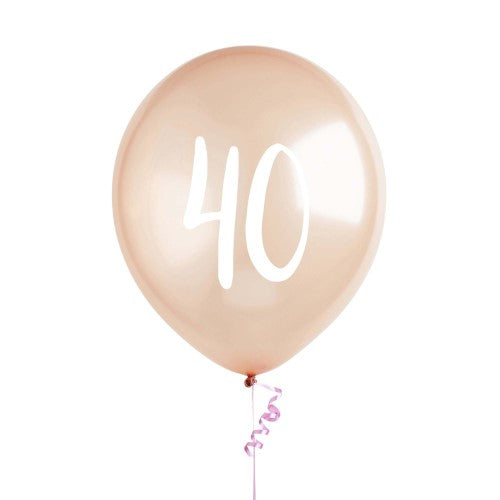 Metallic Mix Up Rose Gold '40' Latex 30cm Balloons - Pack of 5