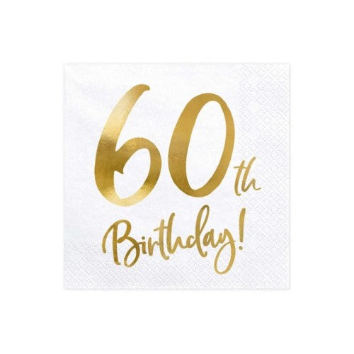 Gold Milestone 60th Lunch Napkins - Pack of 20