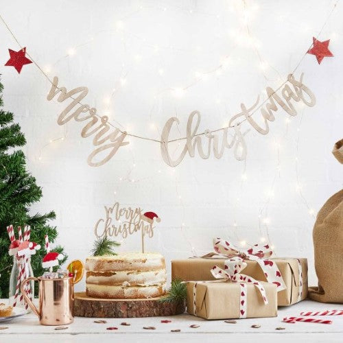 Festive Fun Wooden Merry Christmas Banner 2m