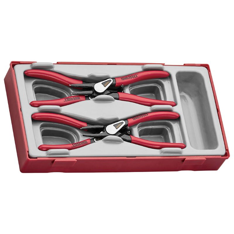 Teng 4pc 5in Spring Circlip Plier Set with comfortable grips, ideal for automotive and general repairs, capacity 10-25mm.