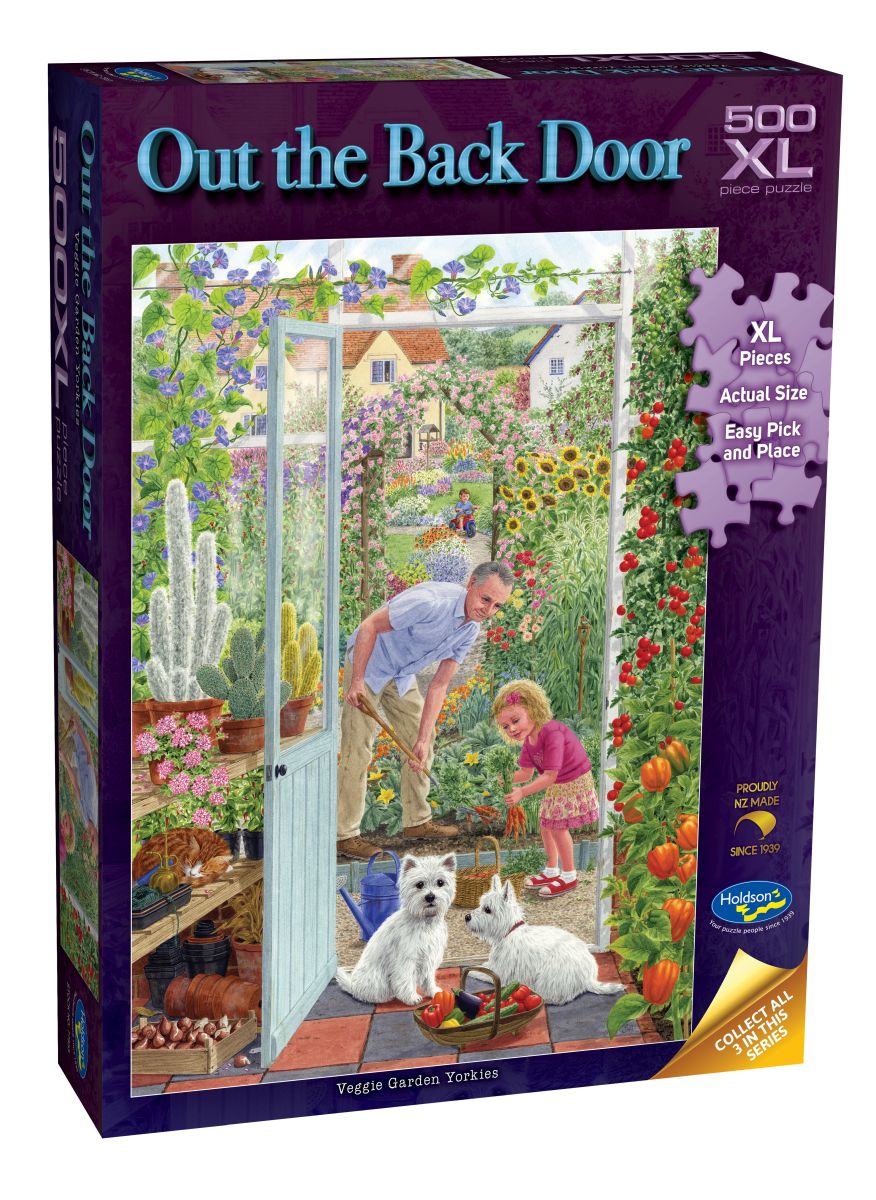 Out the Back Door Veggie Garden Yorkies XL Holdson 500pc Jigsaw Puzzle