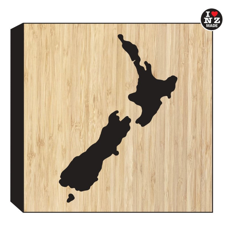 Bamboo Cut Out Art Block Freestanding or Hanging - NZ Map