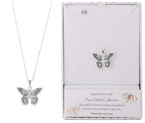 Necklace - Equilibrium Paua Shell Butterfly Silver-Plated