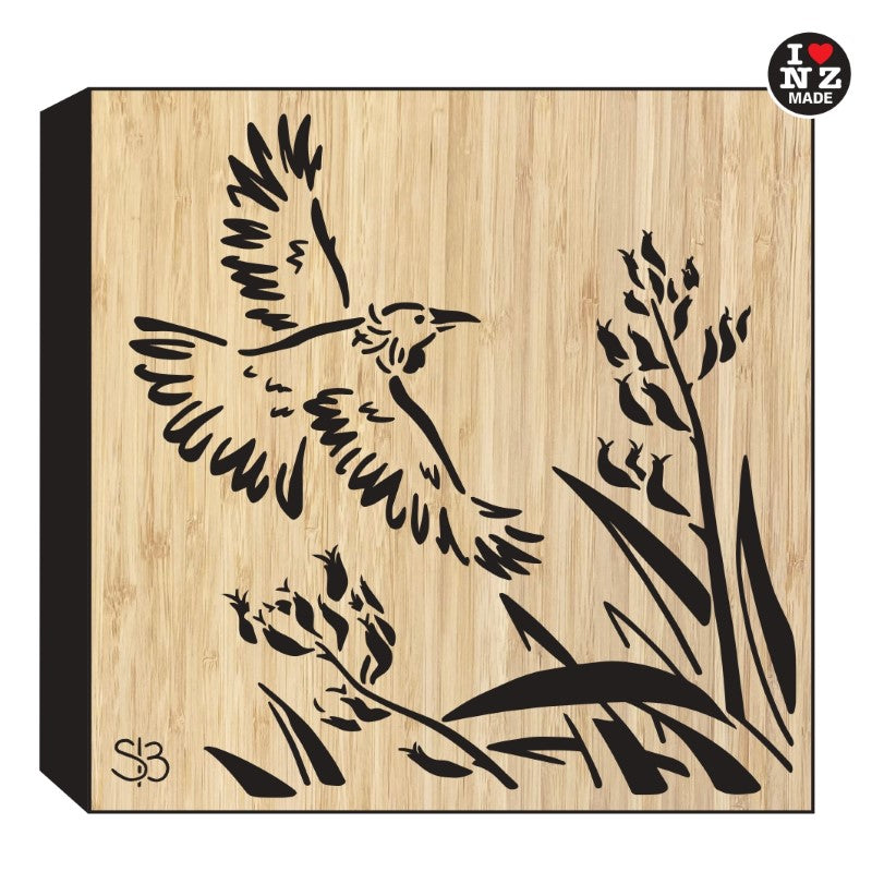 Sophie Blokker Bamboo Art Block Freestanding or Wall Hanging - Tui in Flight