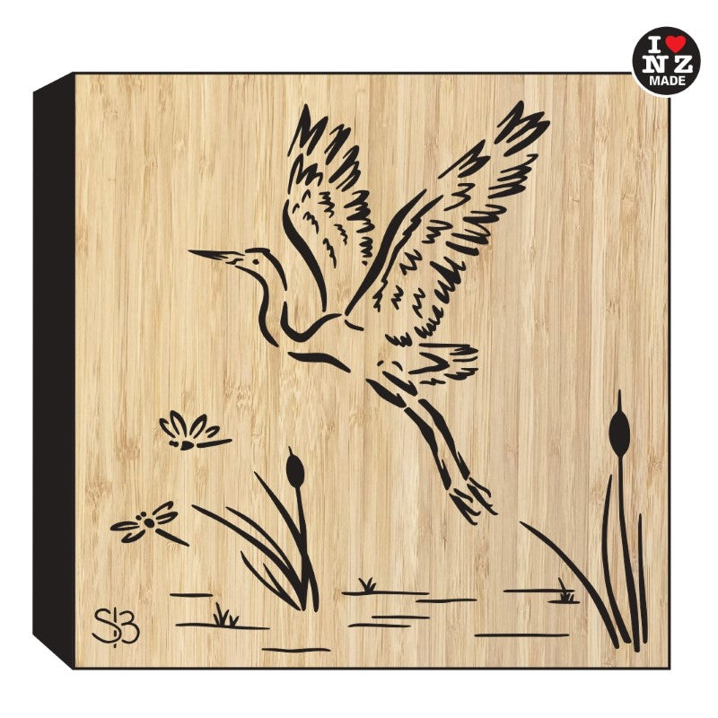 Sophie Blokker Bamboo Art Block Freestanding or Wall Hanging - Heron in Flight