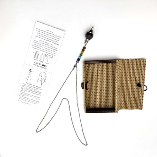 Pendulum Necklace - Amethyst with Chakra Beads (70 x 9cm)