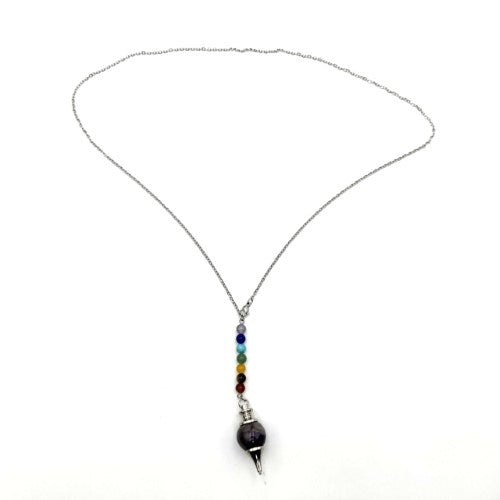 Pendulum Necklace - Amethyst with Chakra Beads (70 x 9cm)