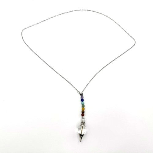 Pendulum Necklace - Clear Quartz with Chakra Beads (70 x 9cm)