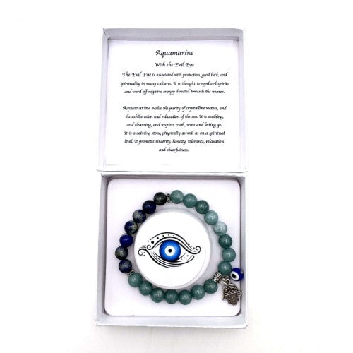 Charm Bracelet - Hamsa Evil Eye Aquamarine