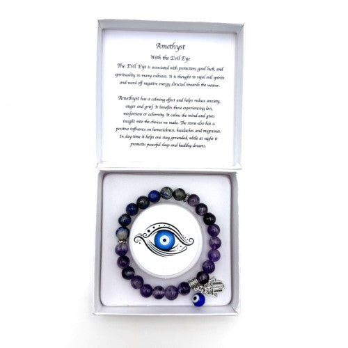 Charm Bracelet - Hamsa Evil Eye Amethyst