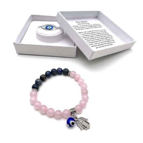 Charm Bracelet - Hamsa Evil Eye Rose Quartz