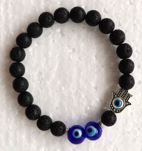 Bracelet - Hamsa Evil Eye Lava Stone
