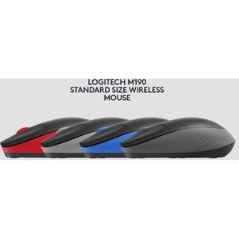 Logitech M190 Full-Size Wireless Mouse - Full-size Mouse - Optical - Wireless -