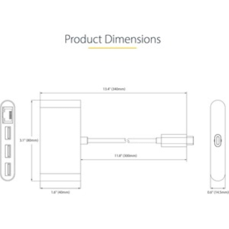 USB/Ethernet Combo Hub - USB 3.2 (Gen 1) Type C - Portable - 3 USB Port(s) - 1