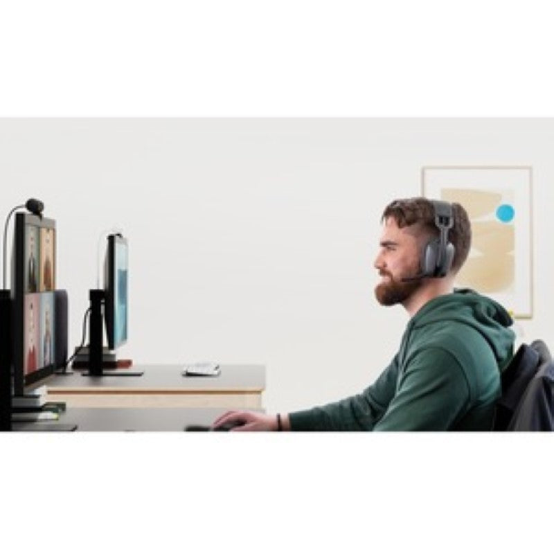 Logitech Zone Vibe Wireless Headset with noise-canceling mic, 40mm speakers, USB-C, and multipoint Bluetooth for seamless work.