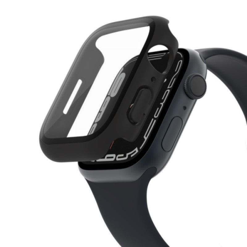 Tempered glass screen protector for Apple Watch 45mm, offers full 360° protection with antimicrobial treatment for hygiene.