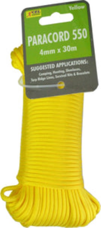 PARACORD 550 - 4MM X 30M HANK YELLOW XCEL