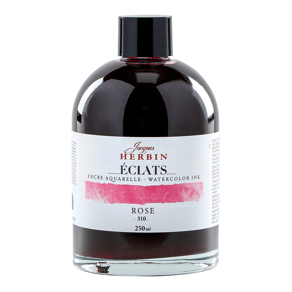 Jacques Herbin Eclats Watercolour Ink 310 Pink in a 250ml bottle, featuring vibrant, intense pigment for versatile artistic creations.