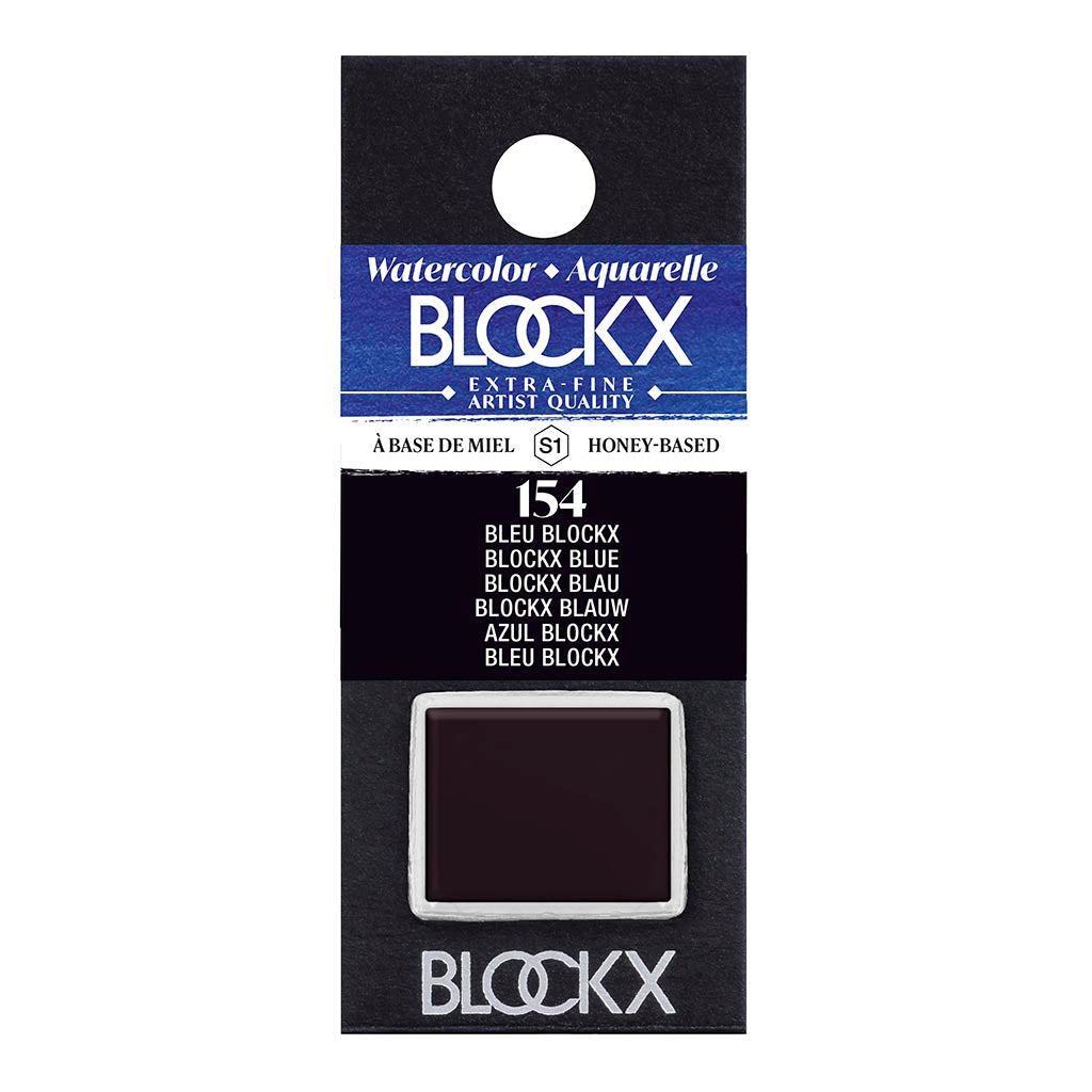 BLOCKX Watercolour Half Pan S1 154 Blockx Blue: vibrant, transparent blue paint in a convenient half pan, crafted for durability and brilliance.