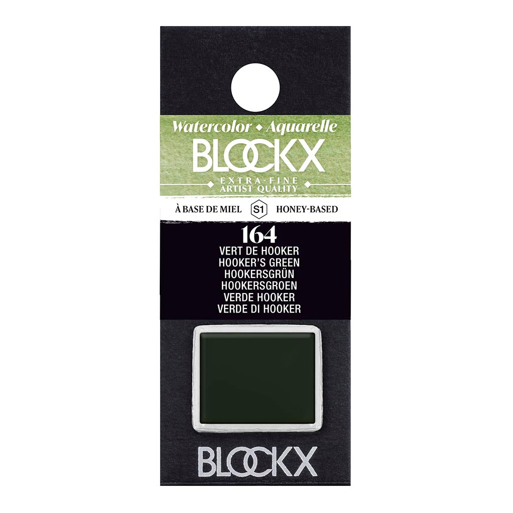 BLOCKX Watercolour Half Pan S1 164 in Hookers Green, featuring lightfast, vibrant pigments for exquisite, durable artistry.