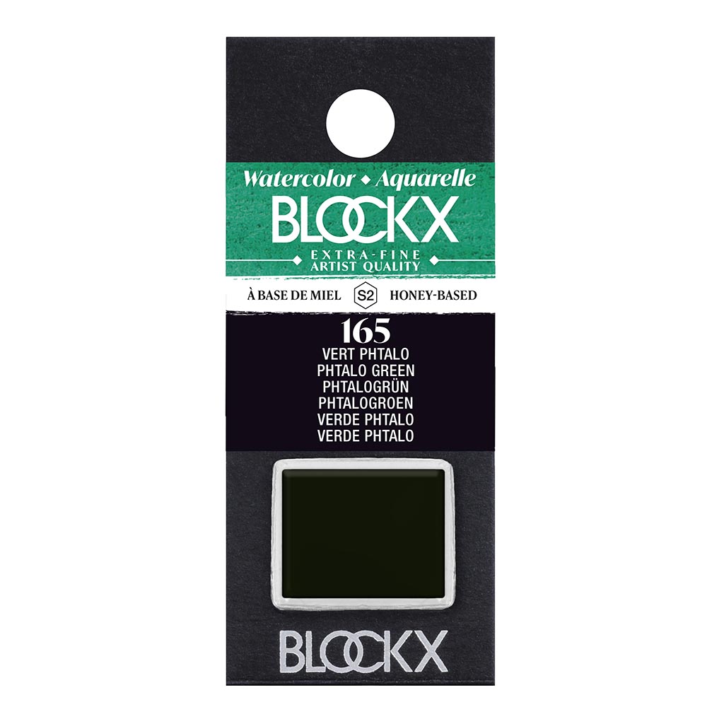 BLOCKX Watercolour Half Pan S2 165 Phtalo Green with rich, light-resistant pigment for vibrant and stable watercolor art.
