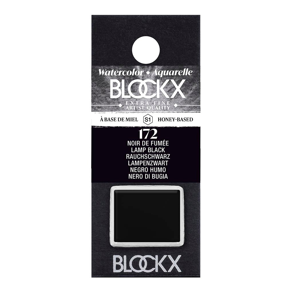Premium BLOCKX Watercolour Half Pan S1 172 Lamp Black, handcrafted for vibrant, lightfast deep blacks in your artwork.