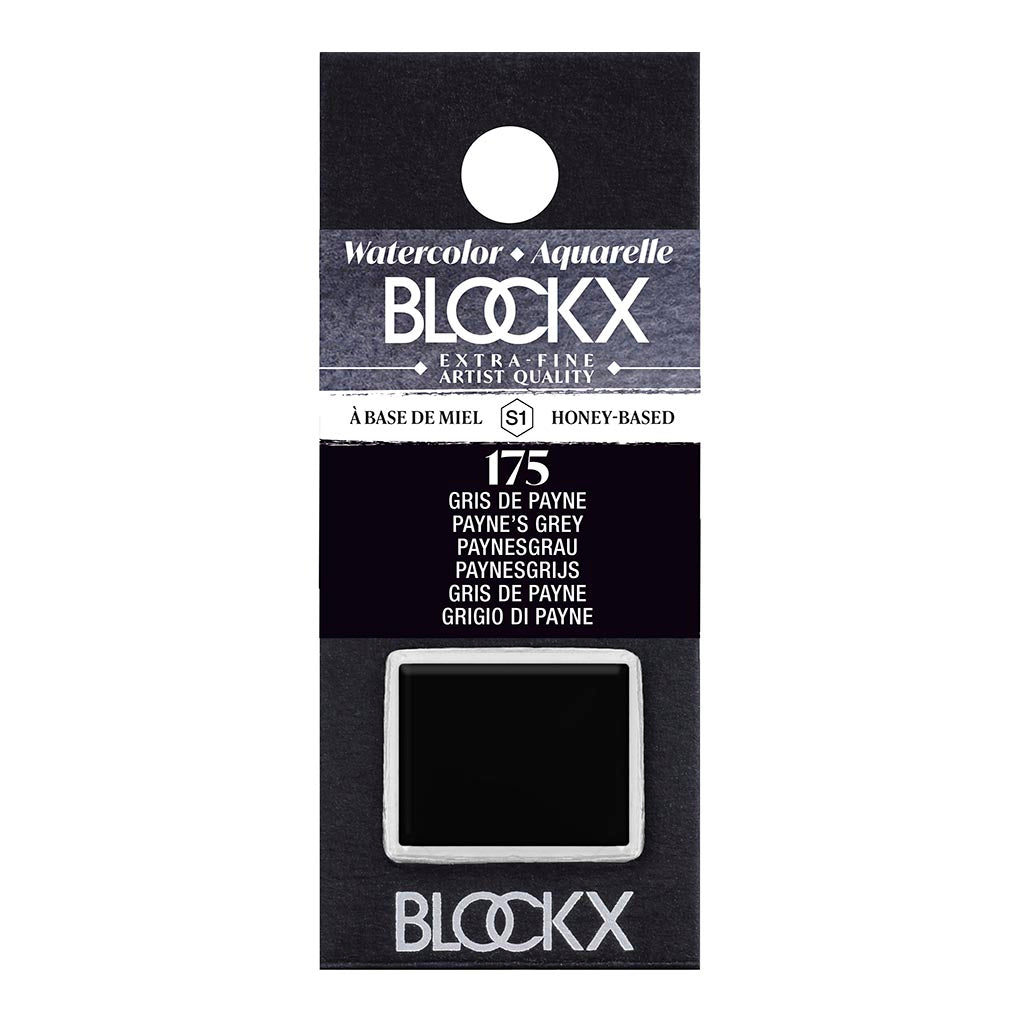 BLOCKX Watercolour Half Pan S1 175 Paynes Grey featuring rich, lightfast pigments for vibrant, durable artistic creations.