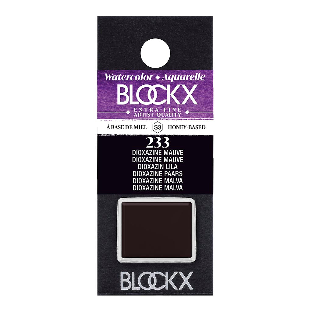 BLOCKX Watercolour Half Pan S3 233 Dioxazine Mauve, a semi-transparent, vibrant mauve for stunning artistic layering and blending.