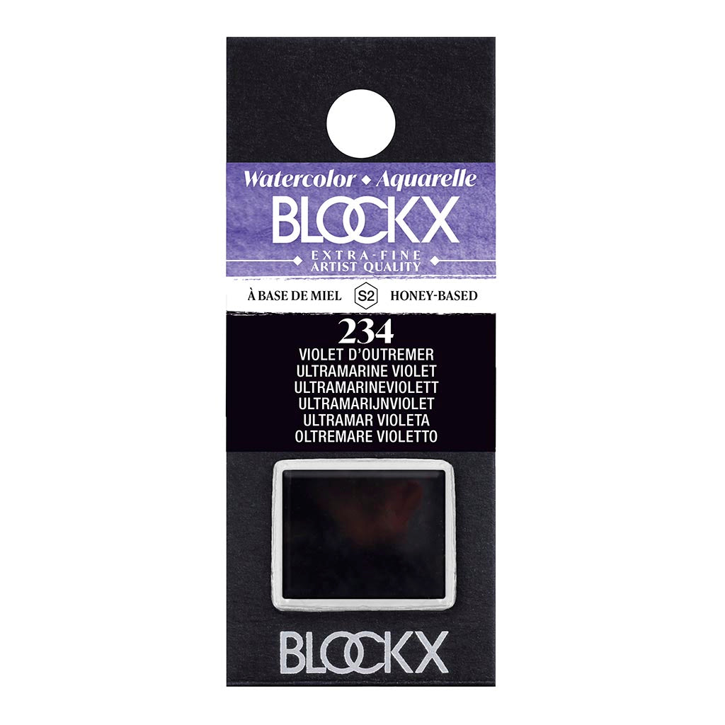 BLOCKX Watercolour Half Pan S2 234 Ultramarine Violet, vibrant and transparent paint with light-resistant pigments, perfect for artists.