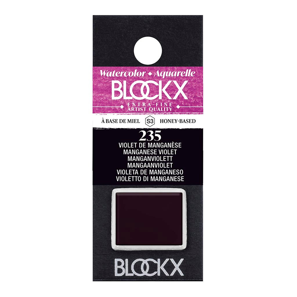 "BLOCKX Watercolour Half Pan S3 235 Manganese Violet, a semi-transparent, lightfast pigment known for its brilliance and durability."
