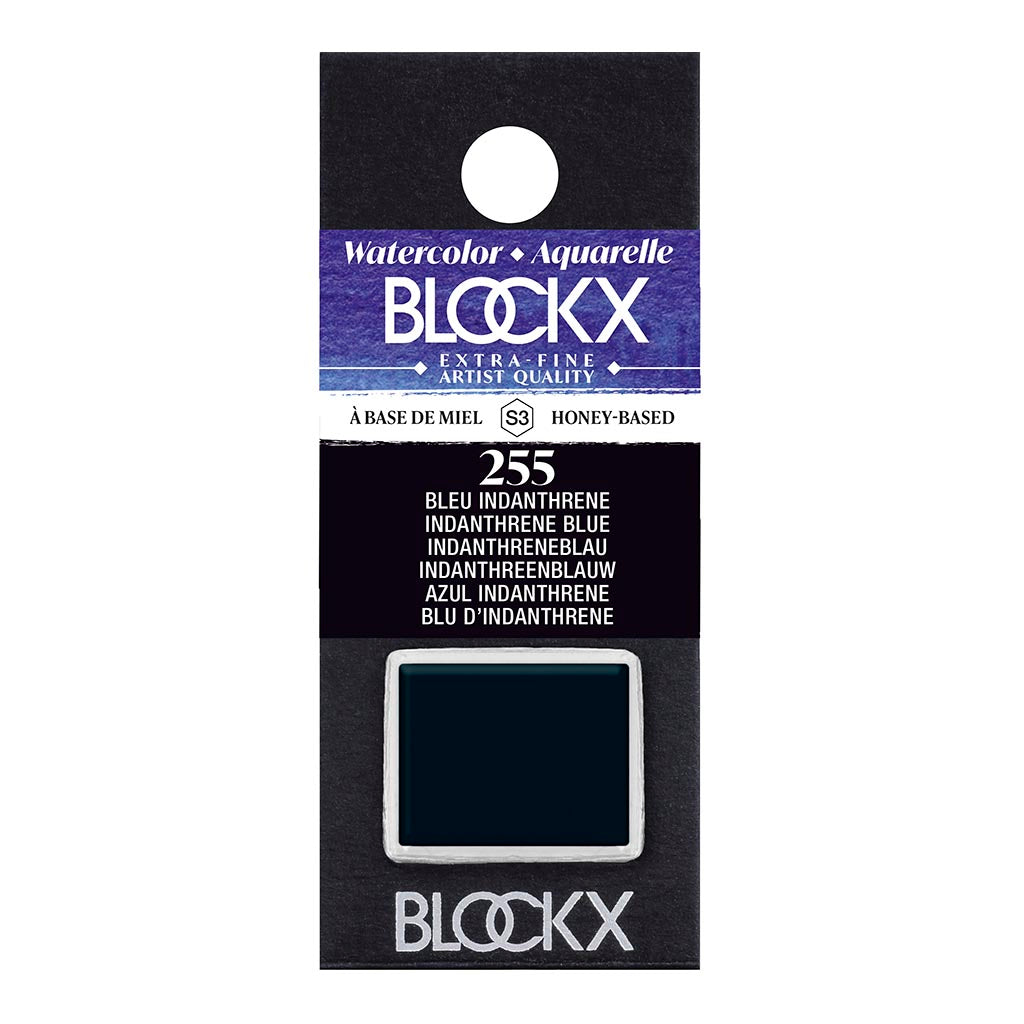BLOCKX Watercolour Half Pan in Indanthrene Blue, featuring intense hue, lightfast quality, and exceptional mixing capabilities.