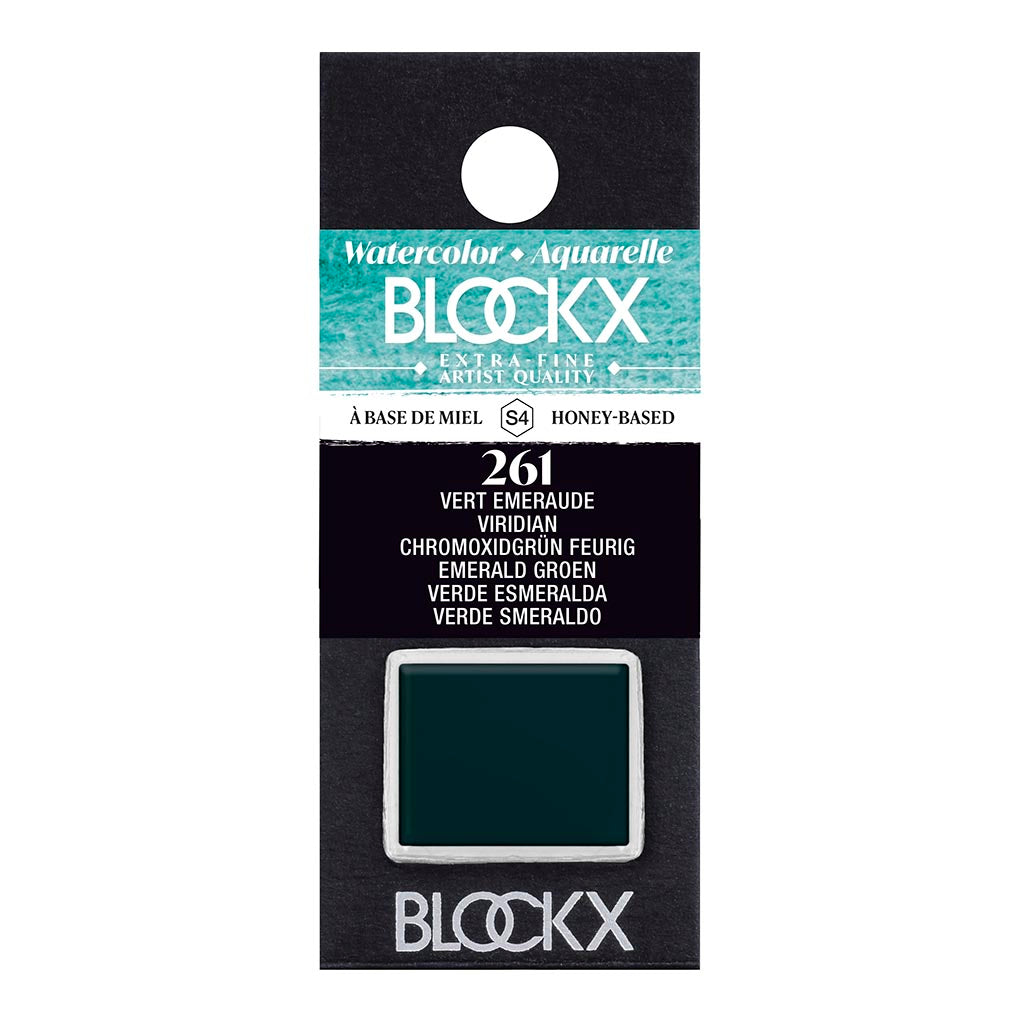 BLOCKX Watercolour Half Pan S4 261 Viridian, featuring a vibrant, transparent pigment for luminous and stable artwork.