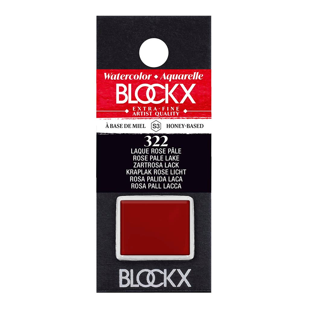 BLOCKX Watercolour Half Pan S3 322 Rose Pale Lake, featuring vibrant, lightfast pigments for brilliant and transparent artwork.