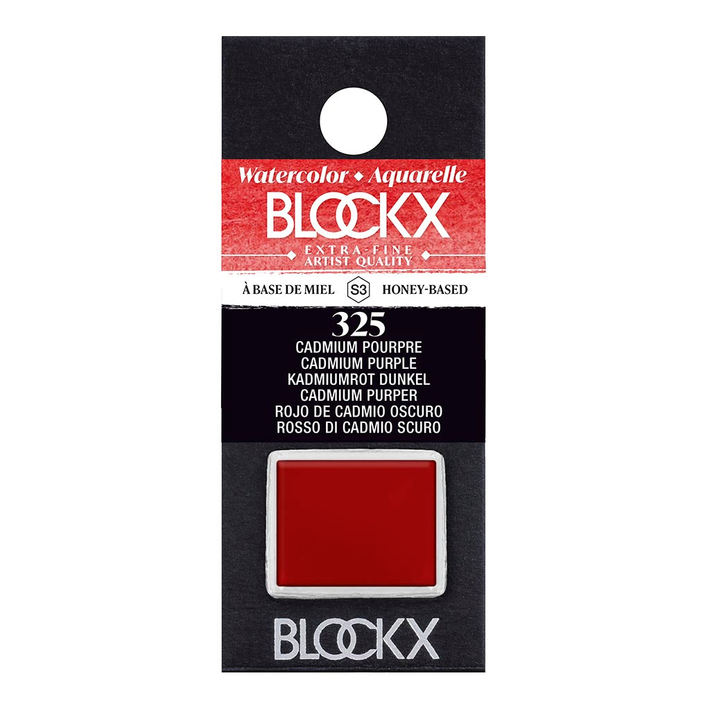 BLOCKX Watercolour Half Pan S3 325 Cadmium Purple, vibrant, light-resistant pigment for layering and mixing in watercolor art.