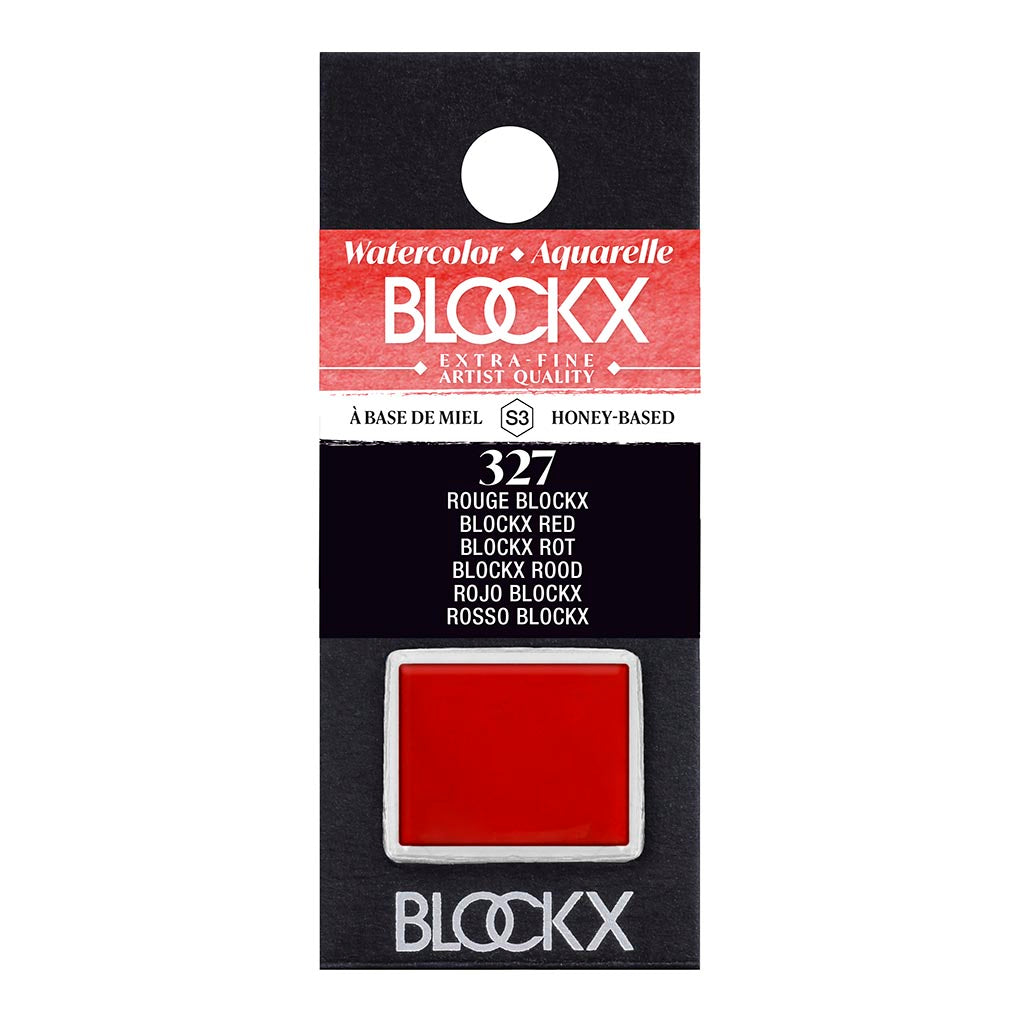 Vibrant BLOCKX Watercolour Half Pan S3 327 in Red, featuring light-resistant, semi-transparent PR254 pigment for exceptional luminosity.