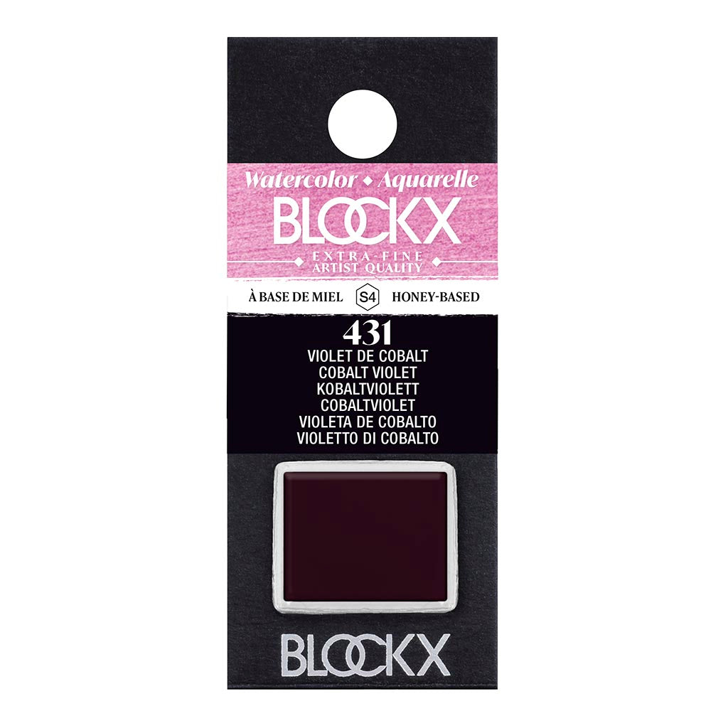 BLOCKX Watercolour Half Pan S4 431 Cobalt Violet featuring vibrant, light-resistant pigments for exceptional blending and luminosity.
